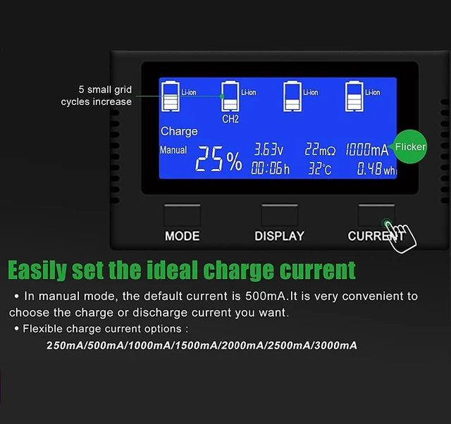 Alt view image 3 of 6 - Battery Charger, Universal 4 Bay Charger with LCD Display(Version 3.0) | Intelligent Quick Charger Independent Slot