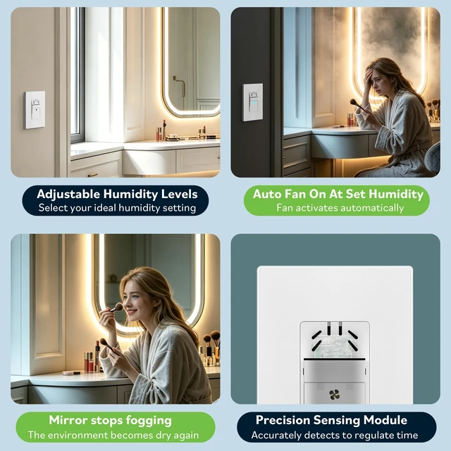 Alt view image 5 of 7 - Humidity Sensor Fan Switch for Ventilation with Wall Plate | Automatically turns fan on/off based on humidity levels. Neutral wire required. UL listed. White, 2 Pack
