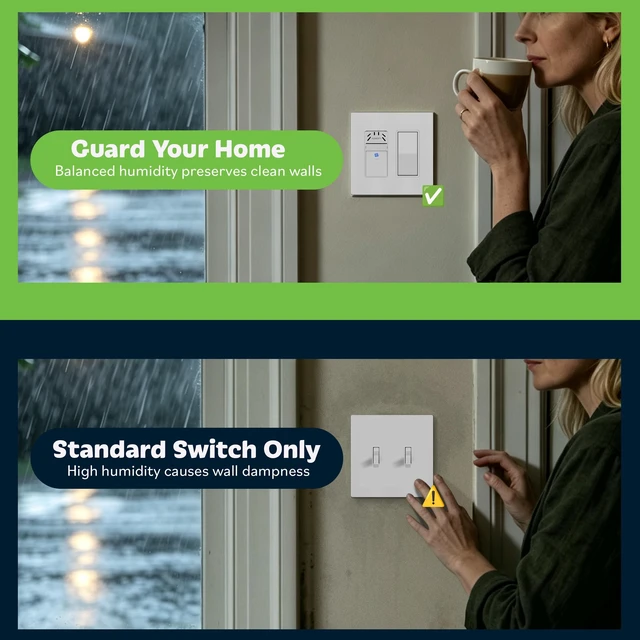 Alt view image 4 of 7 - Humidity Sensor Fan Switch for Ventilation with Wall Plate | Automatically turns fan on/off based on humidity levels. Neutral wire required. UL listed. White, 2 Pack