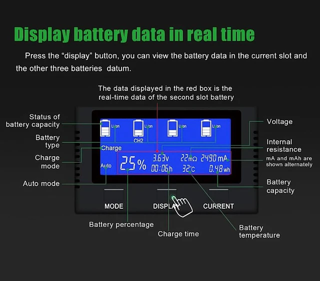 Alt view image 6 of 6 - Battery Charger, Universal 4 Bay Charger with LCD Display(Version 3.0) | Intelligent Quick Charger Independent Slot