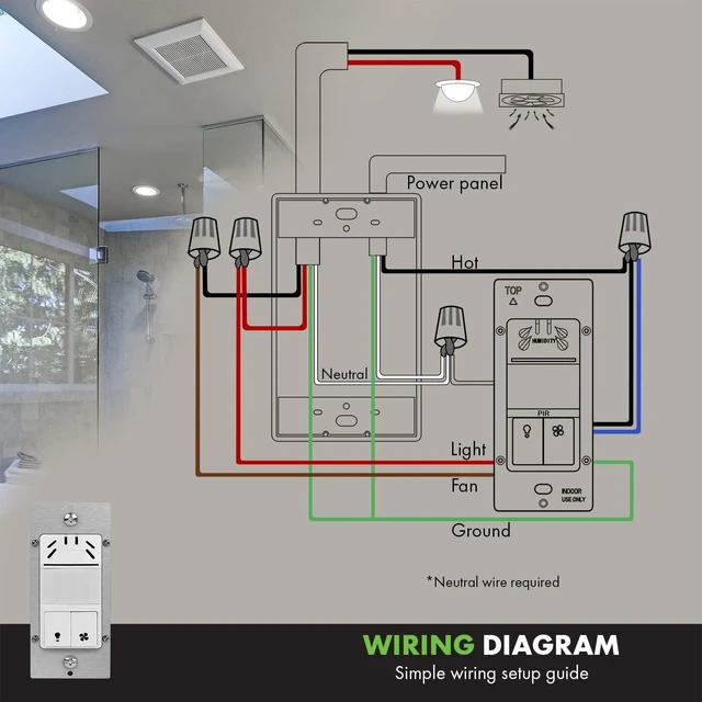 Alt view image 4 of 7 - Dual Tech Humidity Motion Sensor Switch for Bathroom Fan & Light | PIR + humidity sensors automate fan/light. Adjustable timing & humidity levels. Neutral wire required. UL listed. White