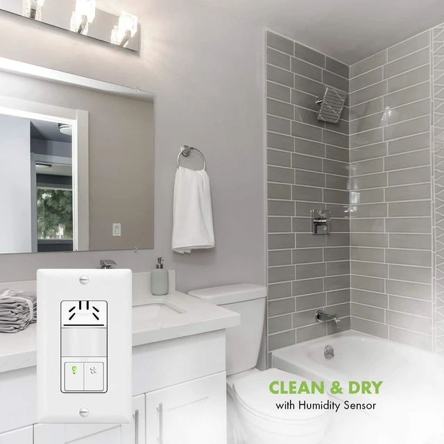 Alt view image 5 of 7 - Dual Tech Humidity Motion Sensor Switch for Bathroom Fan & Light | PIR + humidity sensors automate fan/light. Adjustable timing & humidity levels. Neutral wire required. UL listed. White
