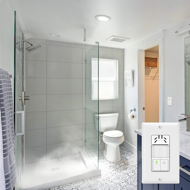 Alt view image 7 of 7 - Dual Tech Humidity Motion Sensor Switch for Bathroom Fan & Light | PIR + humidity sensors automate fan/light. Adjustable timing & humidity levels. Neutral wire required. UL listed. White