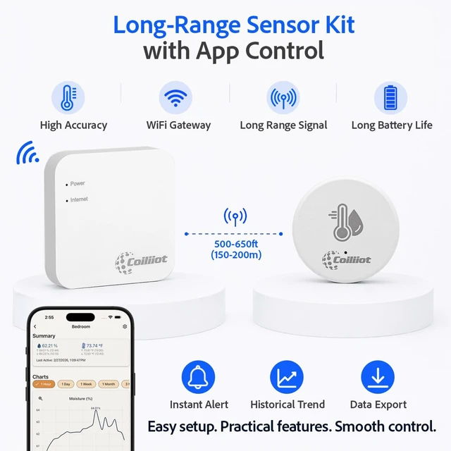 Alt view image 2 of 7 - WiFi Thermometer Hygrometer with App Alerts, 1 Sensor & Gateway | For fridge, freezer, attic, garage, crawl space, pet cage and greenhouse with long-range temperature and humidity monitoring