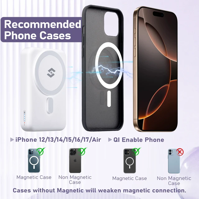 Alt view image 5 of 7 - 3 in 1 Wireless Charging Station: 10000mAh Removable Power Bank Charger Stand for Phone/Watch/Air Pods - Portable Magnetic Battery Pack for Air 17 16 15 14 13 12 Series White