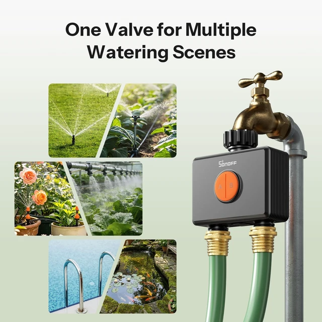 Alt view image 5 of 7 - SWV-ZF2U Hydro DUO Zigbee Smart 2 Zone Sprinkler Timer, Brass Inlet, IP65, Type-C & 4 AA Battery Powered, Weather-Adaptive with Flow Meter for Garden, Requires Zigbee Hub, Compatible with HA