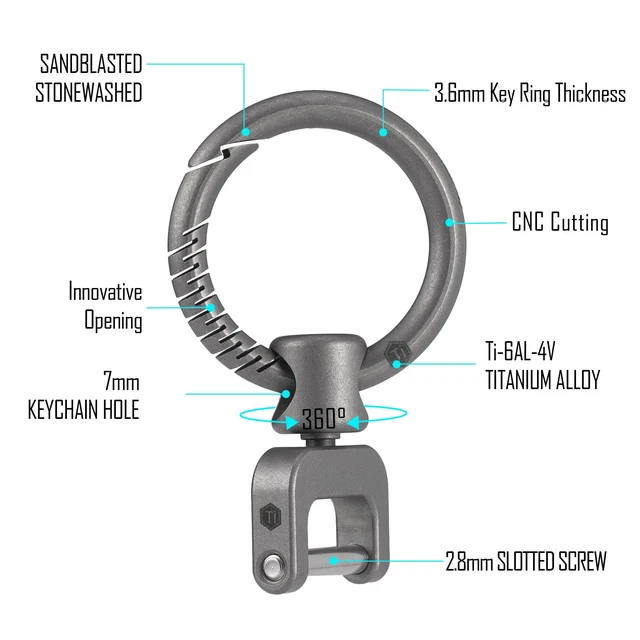 Alt view image 5 of 6 - KA36M Titanium Side Pushing Key Ring, Quick Release Minimalist Split Keychain Ring for Carabiner, Car Keys & Home Keys