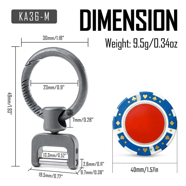 Alt view image 6 of 6 - KA36M Titanium Side Pushing Key Ring, Quick Release Minimalist Split Keychain Ring for Carabiner, Car Keys & Home Keys