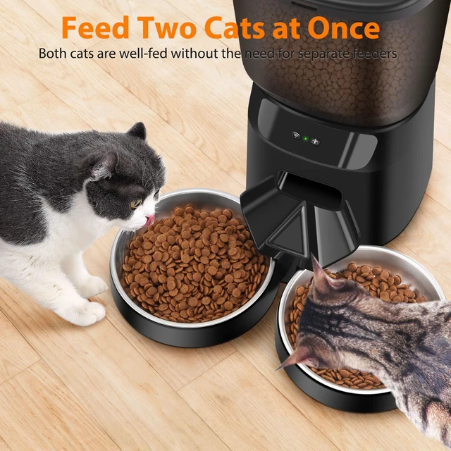 Alt view image 4 of 7 - Automatic Cat Feeders WiFi for Two Cats, 5L/20 Cups Double Automatic Cat Food Dispenser with APP Control, 2 Stainless Bowls, Timer Setting 20 Portions 10 Meals Per Day