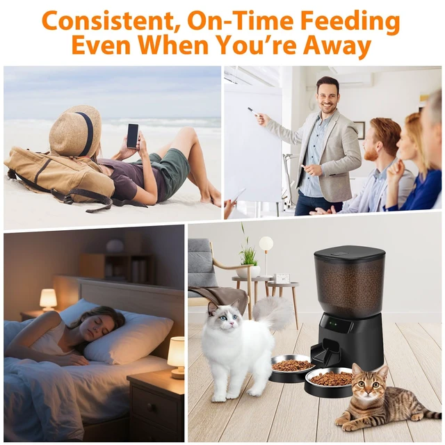 Alt view image 7 of 7 - Automatic Cat Feeders WiFi for Two Cats, 5L/20 Cups Double Automatic Cat Food Dispenser with APP Control, 2 Stainless Bowls, Timer Setting 20 Portions 10 Meals Per Day