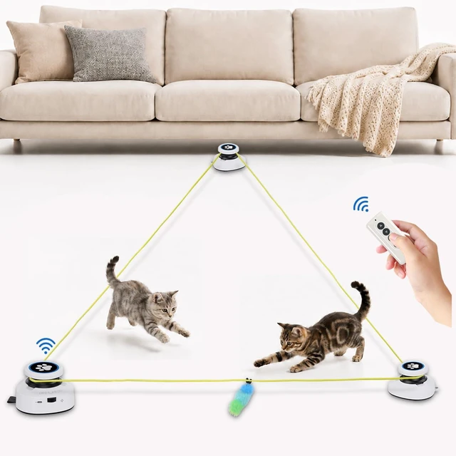 Main image of Automatic Cat Toy for Indoor Cats with Remote Control, Interactive Cat Chase Toy with Moving Feather Lure, DIY Floor Route Kit with Mouse Sound, Rechargeable Self-Play Toy