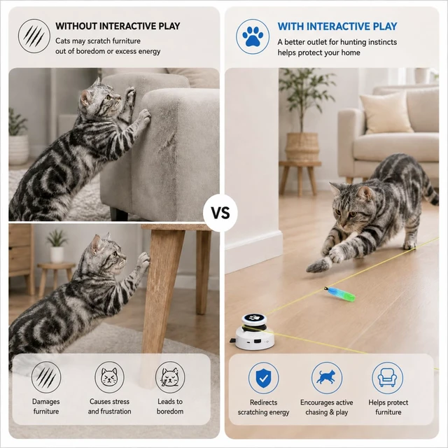 Alt view image 5 of 7 - Automatic Cat Toy for Indoor Cats with Remote Control, Interactive Cat Chase Toy with Moving Feather Lure, DIY Floor Route Kit with Mouse Sound, Rechargeable Self-Play Toy