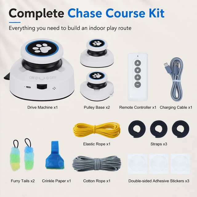 Alt view image 7 of 7 - Automatic Cat Toy for Indoor Cats with Remote Control, Interactive Cat Chase Toy with Moving Feather Lure, DIY Floor Route Kit with Mouse Sound, Rechargeable Self-Play Toy