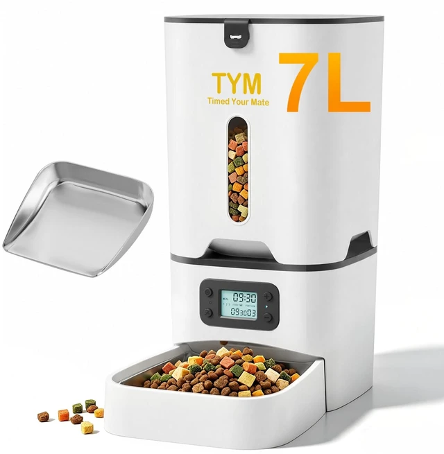 Main image of Cat Feeder 7L, 9 Meals/Day Food Dispenser for Cats Small Dog Pet | Large Capacity | NO APP | Programmable Timer | Weight / Diet Control | Stainless Steel Bowl | Fresh Food | Dual Power Supply