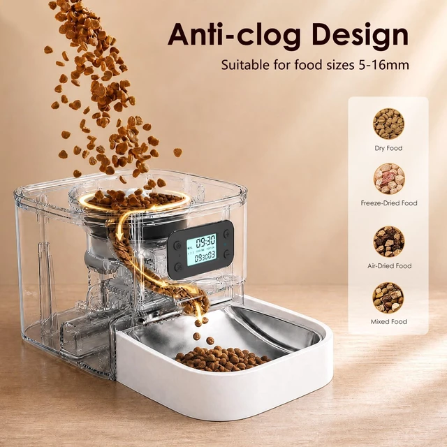 Alt view image 5 of 7 - Cat Feeder 7L, 9 Meals/Day Food Dispenser for Cats Small Dog Pet | Large Capacity | NO APP | Programmable Timer | Weight / Diet Control | Stainless Steel Bowl | Fresh Food | Dual Power Supply