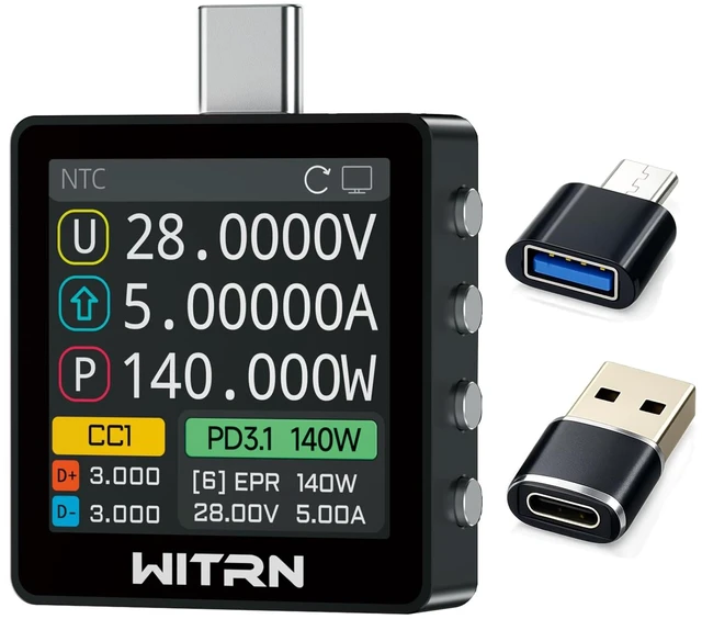 Main image of K2 USB Voltage & Current Meter Type-C 24P Through-Mode, PD3.1/EPR 28 V Protocol Detection, Color IPS Screen, 3.3-48V/0-6A (10A Peak) Measurement, USB-C Charger & Cable Tester (K2B)