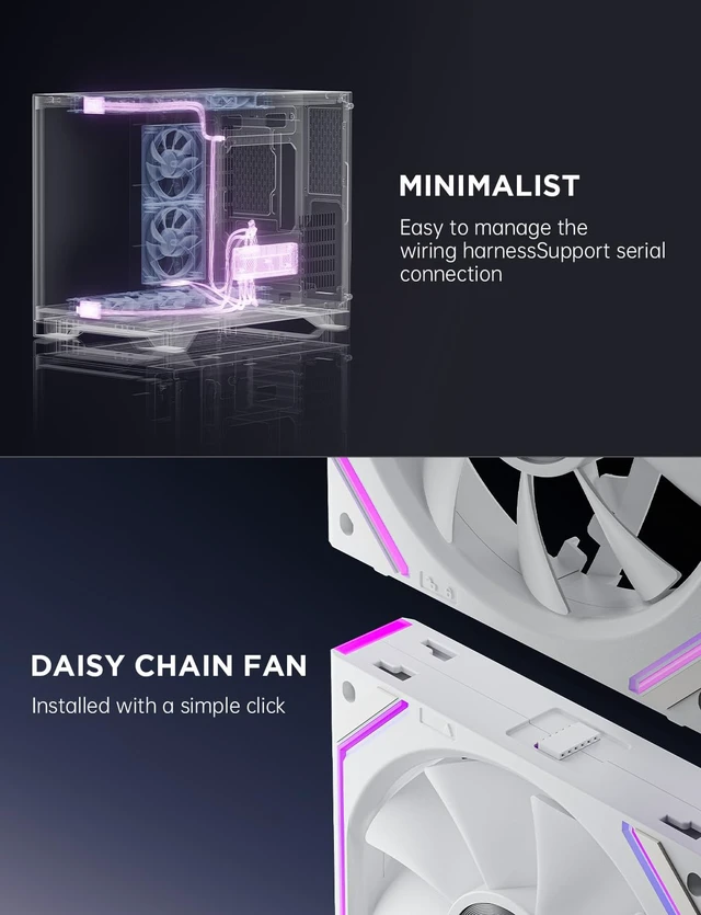 Alt view image 6 of 6 - Dawn 120mm Case Fan, ARGB PWM 1850RPM/71CFM Airflow, Forward & Reverse Blade Design, Low Noise, Precision HDB Bearings High Performance UNI PC Fan Modular Daisy Chain