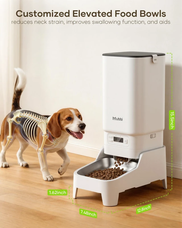 Alt view image 2 of 7 - Automatic Dog Feeder with Elevated Stand - 7L Cat Food Dispenser with Large Food Tray, Timed Auto Cat Feeder for Dry Food, 6 Meals Per Day, No-Jam, Freshness Design, Detachable for Easy Clean