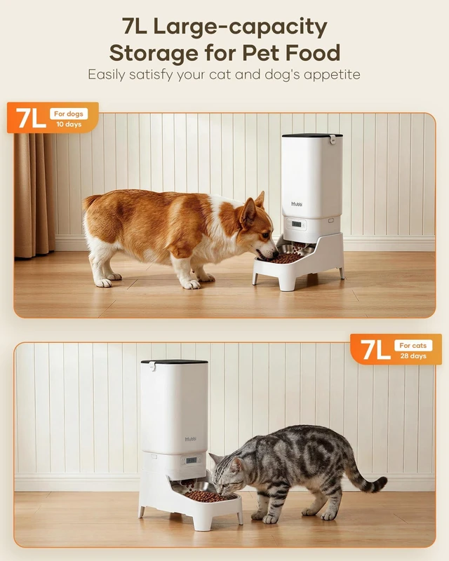 Alt view image 3 of 7 - Automatic Dog Feeder with Elevated Stand - 7L Cat Food Dispenser with Large Food Tray, Timed Auto Cat Feeder for Dry Food, 6 Meals Per Day, No-Jam, Freshness Design, Detachable for Easy Clean