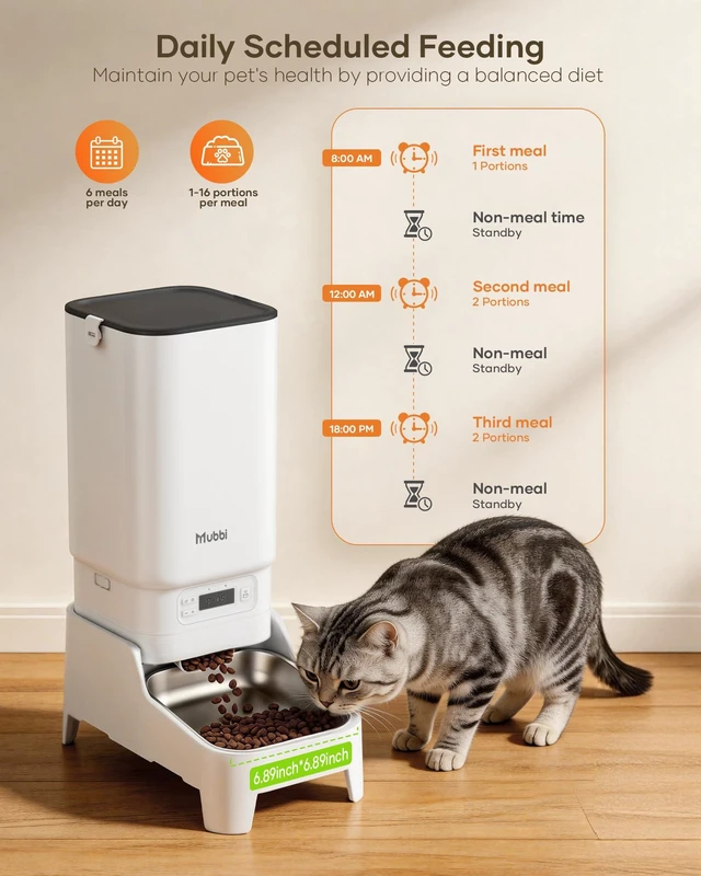 Alt view image 4 of 7 - Automatic Dog Feeder with Elevated Stand - 7L Cat Food Dispenser with Large Food Tray, Timed Auto Cat Feeder for Dry Food, 6 Meals Per Day, No-Jam, Freshness Design, Detachable for Easy Clean