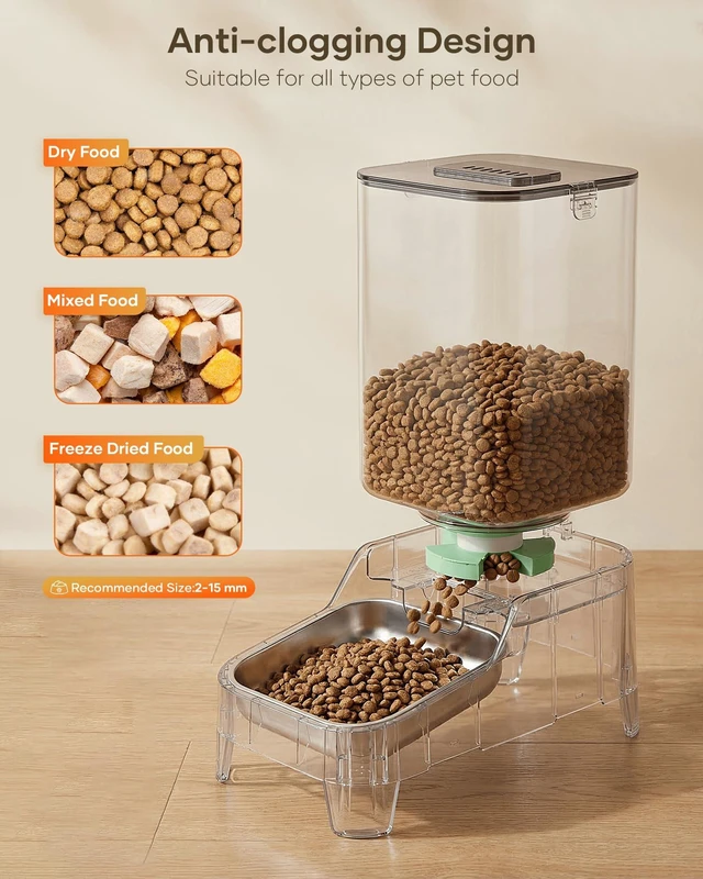 Alt view image 5 of 7 - Automatic Dog Feeder with Elevated Stand - 7L Cat Food Dispenser with Large Food Tray, Timed Auto Cat Feeder for Dry Food, 6 Meals Per Day, No-Jam, Freshness Design, Detachable for Easy Clean