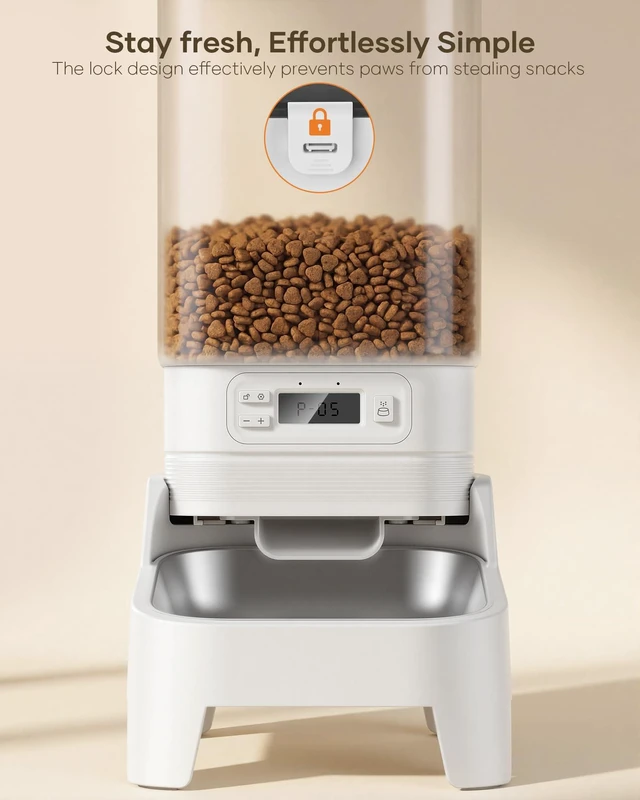 Alt view image 7 of 7 - Automatic Dog Feeder with Elevated Stand - 7L Cat Food Dispenser with Large Food Tray, Timed Auto Cat Feeder for Dry Food, 6 Meals Per Day, No-Jam, Freshness Design, Detachable for Easy Clean