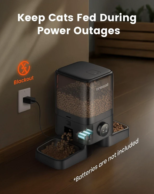 Alt view image 6 of 7 - Automatic Cat Feeder for 2 Cats Pets, 20 Cups/5L | Prevent Fighting, Precise Portions, Balanced Dispensing, Large Kibble Support, Non-Slip & Stable, Stainless Steel Bowls