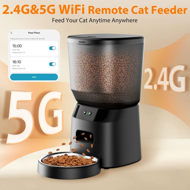 Alt view image 2 of 6 - Automatic Cat Feeder WiFi, 5L Pet Feeder with App Control, 10 Meals Daily, 20 Portion Sizes, Timed Automatic Cat Food Dispenser, Stainless Steel Bowl, Dual Power Supply, Dry Food Feeder for Cats