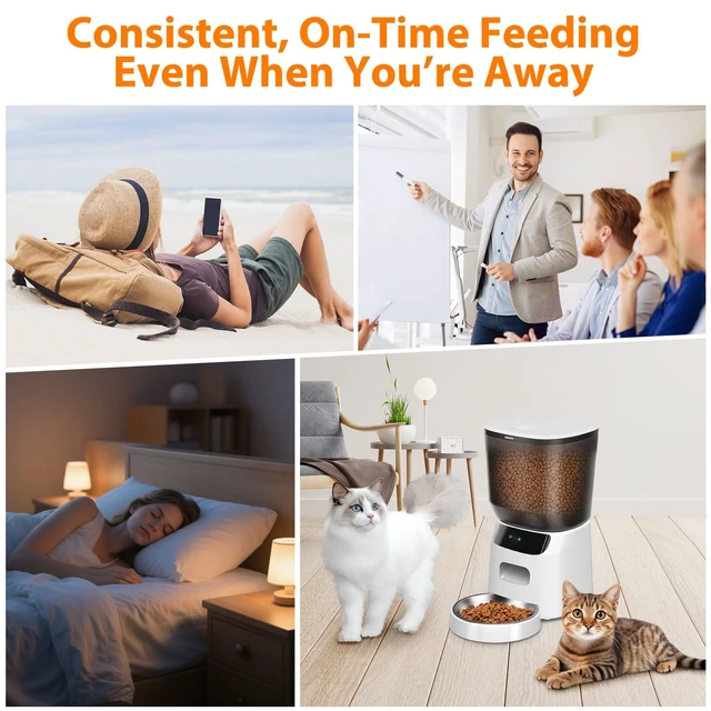 Alt view image 4 of 6 - Automatic Cat Feeder WiFi, 5L Pet Feeder with App Control, 10 Meals Daily, 20 Portion Sizes, Timed Automatic Cat Food Dispenser, Stainless Steel Bowl, Dual Power Supply, Dry Food Feeder for Cats