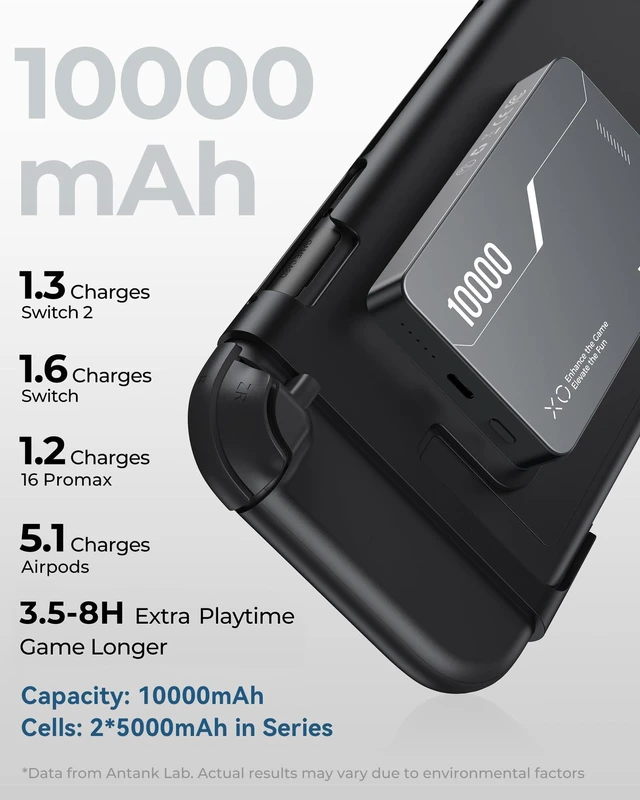 Alt view image 6 of 7 - B5 Magnetic Power Bank 10000mAh for Nintendo Switch 2 2025, 30W PD Fast Charging Portable Battery Pack for Switch/OLED/iPhone 12-17, 3.5-8H Extended Playtime, 2 Removable Clips & 2 USB-C Cables