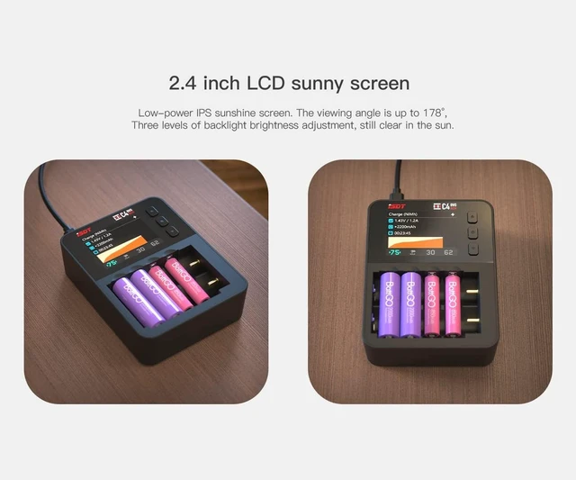 Alt view image 5 of 7 - C4 EVO Smart AA AAA 18650 Battery Charger Tester for Ni-MH/Zn Li-Ion | Fast Rechargeable Battery Discharger Analyzer with LCD Display USB-C Input Activate Cycle, 1.5V Battery Charger