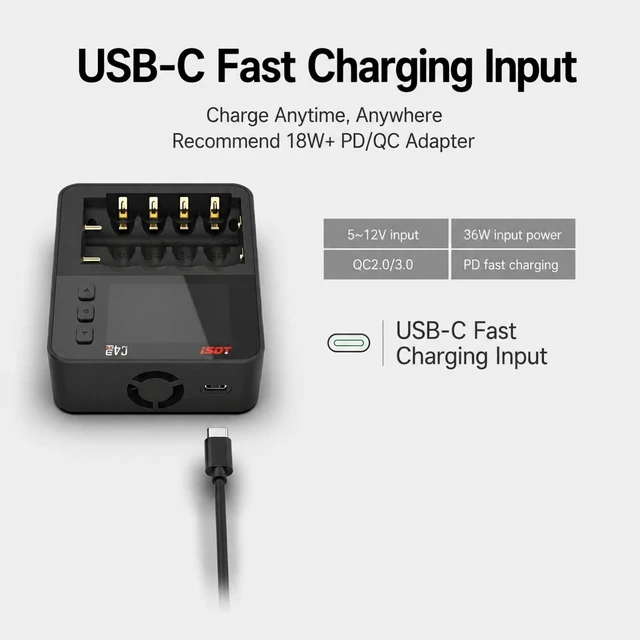 Alt view image 6 of 7 - C4 EVO Smart AA AAA 18650 Battery Charger Tester for Ni-MH/Zn Li-Ion | Fast Rechargeable Battery Discharger Analyzer with LCD Display USB-C Input Activate Cycle, 1.5V Battery Charger