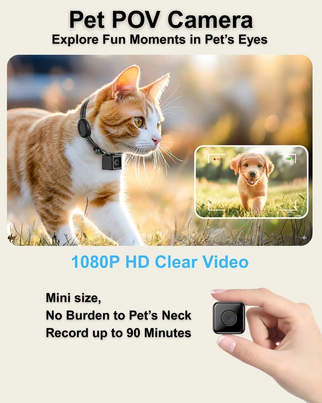 Alt view image 2 of 7 - Cat Camera Collar with Tracker Tag, 1080P HD Pet POV Action Cam, No WiFi No App One-Click Video Recorder for Cats & Small Dogs Lightweight 0.7oz, Night Vision,Laptop Playback