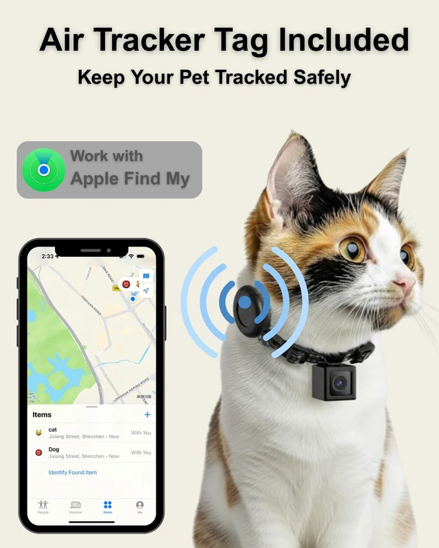 Alt view image 3 of 7 - Cat Camera Collar with Tracker Tag, 1080P HD Pet POV Action Cam, No WiFi No App One-Click Video Recorder for Cats & Small Dogs Lightweight 0.7oz, Night Vision,Laptop Playback