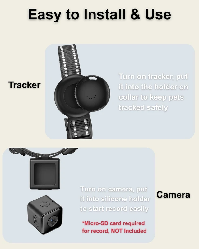 Alt view image 5 of 7 - Cat Camera Collar with Tracker Tag, 1080P HD Pet POV Action Cam, No WiFi No App One-Click Video Recorder for Cats & Small Dogs Lightweight 0.7oz, Night Vision,Laptop Playback