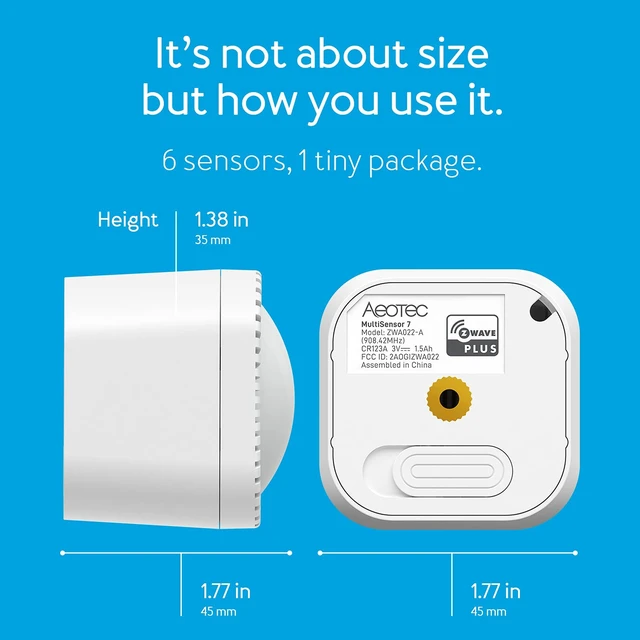 Alt view image 5 of 7 - MultiSensor 7, 6-in-1 Zwave Sensors Contains Monitor Motion, Temperature, Light, Humidity, UV, and Vibration, Z-Wave Plus, Gen7, S2, SmartStart Enabled, Compatible with Zwave Hub Smartthings