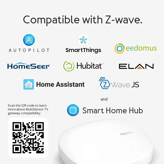 Alt view image 7 of 7 - MultiSensor 7, 6-in-1 Zwave Sensors Contains Monitor Motion, Temperature, Light, Humidity, UV, and Vibration, Z-Wave Plus, Gen7, S2, SmartStart Enabled, Compatible with Zwave Hub Smartthings