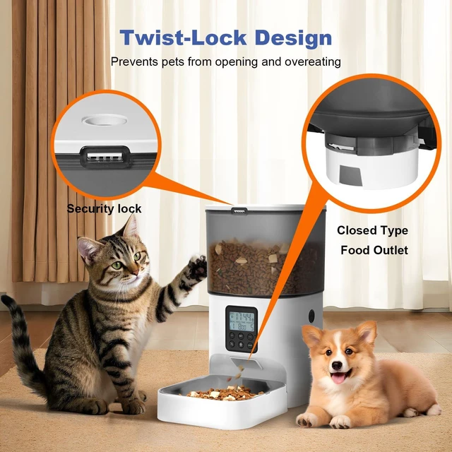 Alt view image 4 of 7 - Automatic Cat Feeder, 4L Cat Food Dispenser with 10s Voice Recorder, Pet Feeder up to 8 Meals per Day, Timed Dog Feeder with Dry Food Sealed Ring