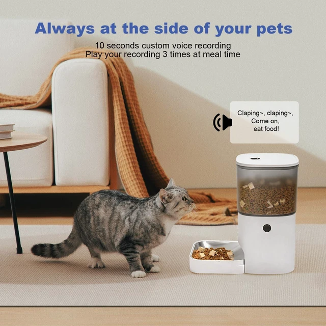 Alt view image 7 of 7 - Automatic Cat Feeder, 4L Cat Food Dispenser with 10s Voice Recorder, Pet Feeder up to 8 Meals per Day, Timed Dog Feeder with Dry Food Sealed Ring