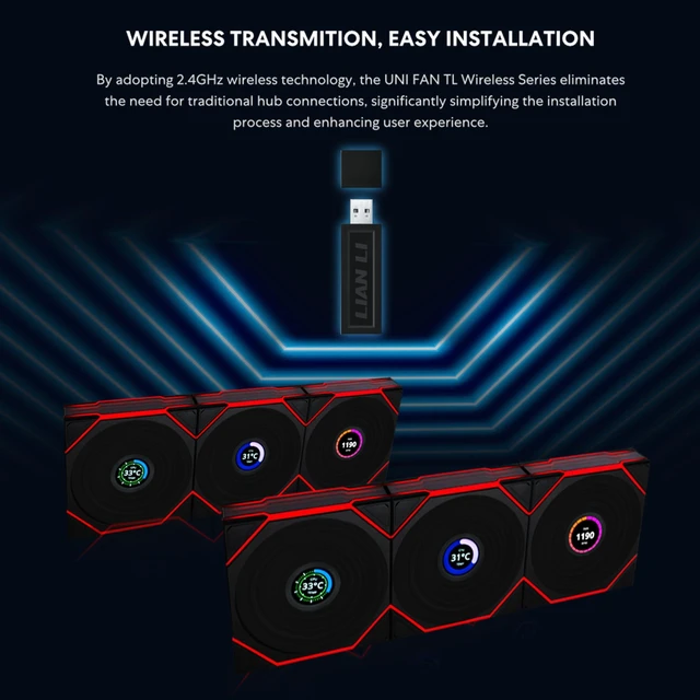 Alt view image 4 of 7 - Lian Li UNI Fan TL LCD Wireless 140 ARGB Reverse Blade Fan, Black | 140mm, 2.4 GHz Wireless Signal ARGB Fan Control, Dual-Zone Lighting, FDB, LCD Display, Controller NOT Included (14RTLLCD1W1B)