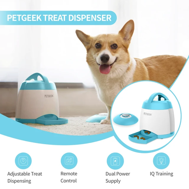 Alt view image 2 of 7 - Automatic Dog Treat Dispenser with Button - Puzzle Memory Training Feeder, Pet Geek Button Treat Food Dispensing Toys Interactive, Iq Training Dog Feeder (Blue)