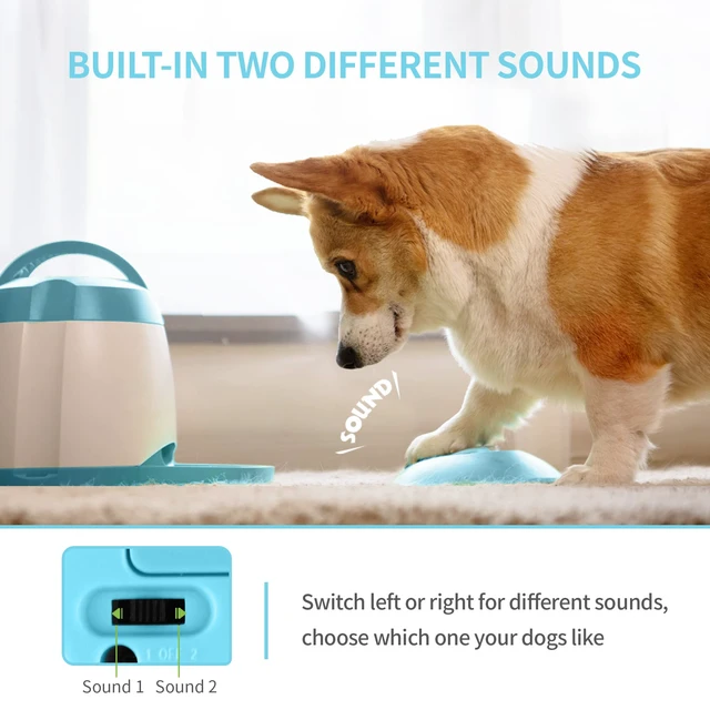 Alt view image 3 of 7 - Automatic Dog Treat Dispenser with Button - Puzzle Memory Training Feeder, Pet Geek Button Treat Food Dispensing Toys Interactive, Iq Training Dog Feeder (Blue)