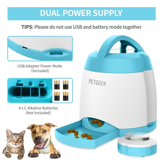Alt view image 4 of 7 - Automatic Dog Treat Dispenser with Button - Puzzle Memory Training Feeder, Pet Geek Button Treat Food Dispensing Toys Interactive, Iq Training Dog Feeder (Blue)