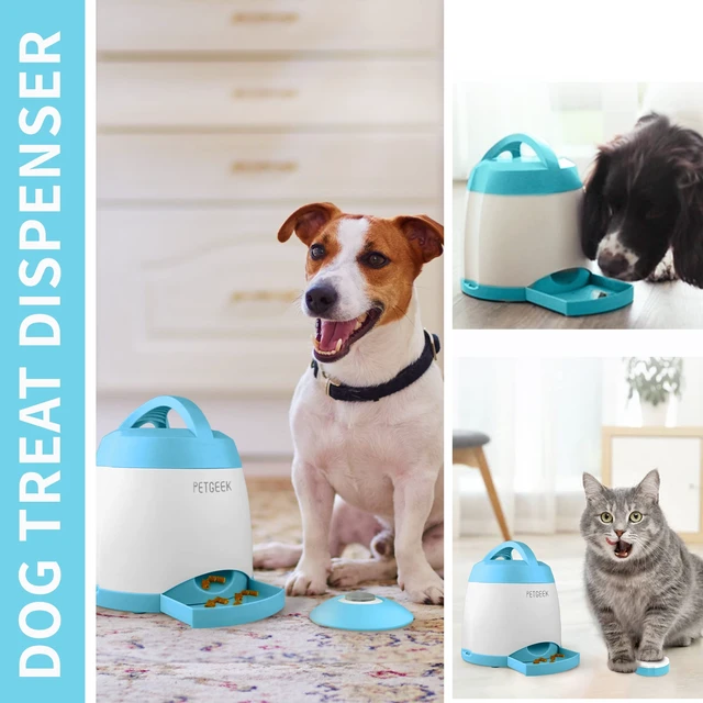 Alt view image 7 of 7 - Automatic Dog Treat Dispenser with Button - Puzzle Memory Training Feeder, Pet Geek Button Treat Food Dispensing Toys Interactive, Iq Training Dog Feeder (Blue)
