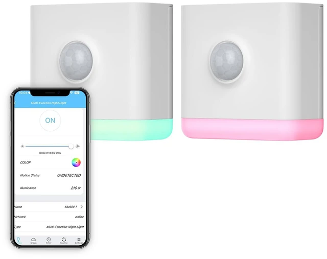 Main image of Multi-Function Night Light 2 Pack, Zigbee Repeater, 3-in-1 Combines a Motion Sensor, a Illumination Sensor and RGB Color Night Light, 1-100% Adjustable Brightness, Zigbee hub Required