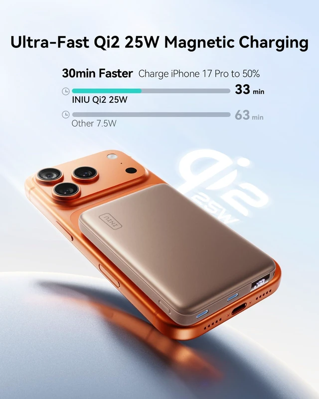 Alt view image 3 of 7 - for MagSafe Qi2.2 25W Portable Charger, Slimmest 10000mAh Power Bank | 45W Wired Fast Charging, Magnetic Original Qi2.2 Certified, Wireless Battery Pack Only for iPhone 12-18 Series, Brown