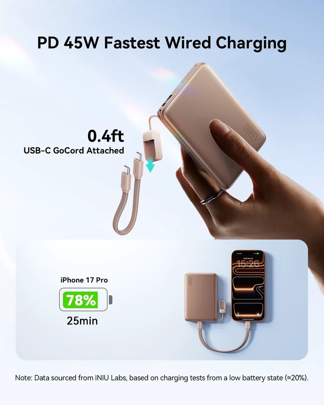 Alt view image 4 of 7 - for MagSafe Qi2.2 25W Portable Charger, Slimmest 10000mAh Power Bank | 45W Wired Fast Charging, Magnetic Original Qi2.2 Certified, Wireless Battery Pack Only for iPhone 12-18 Series, Brown