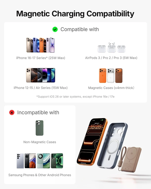 Alt view image 6 of 7 - for MagSafe Qi2.2 25W Portable Charger, Slimmest 10000mAh Power Bank | 45W Wired Fast Charging, Magnetic Original Qi2.2 Certified, Wireless Battery Pack Only for iPhone 12-18 Series, Brown