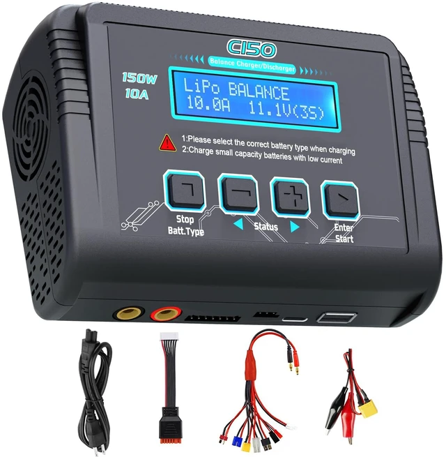 Main image of Lipo Battery Charger, 1-6S Balance Charger Discharge 150W 10A AC/DC for Li-Po Li-Hv Ion Fe NiMH NiCd Pb Hobby Batteries With Deans/Tamiya/JST/EC3/Connectors Cable Power Supply