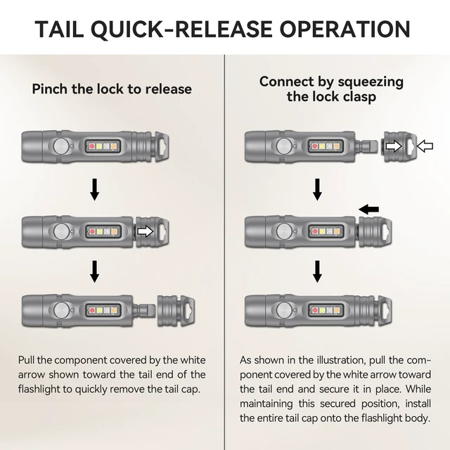 Alt view image 3 of 7 - S15PRO-TK Rechargeable EDC Keychain Flashlight,750Lm Mini Light & COB | Screwdriver Tail,Quick-Release, Titanium,Compact, Pocket, 365nm UV, IP66, Work, Repair, Detect Bills-Stains, Outdoor